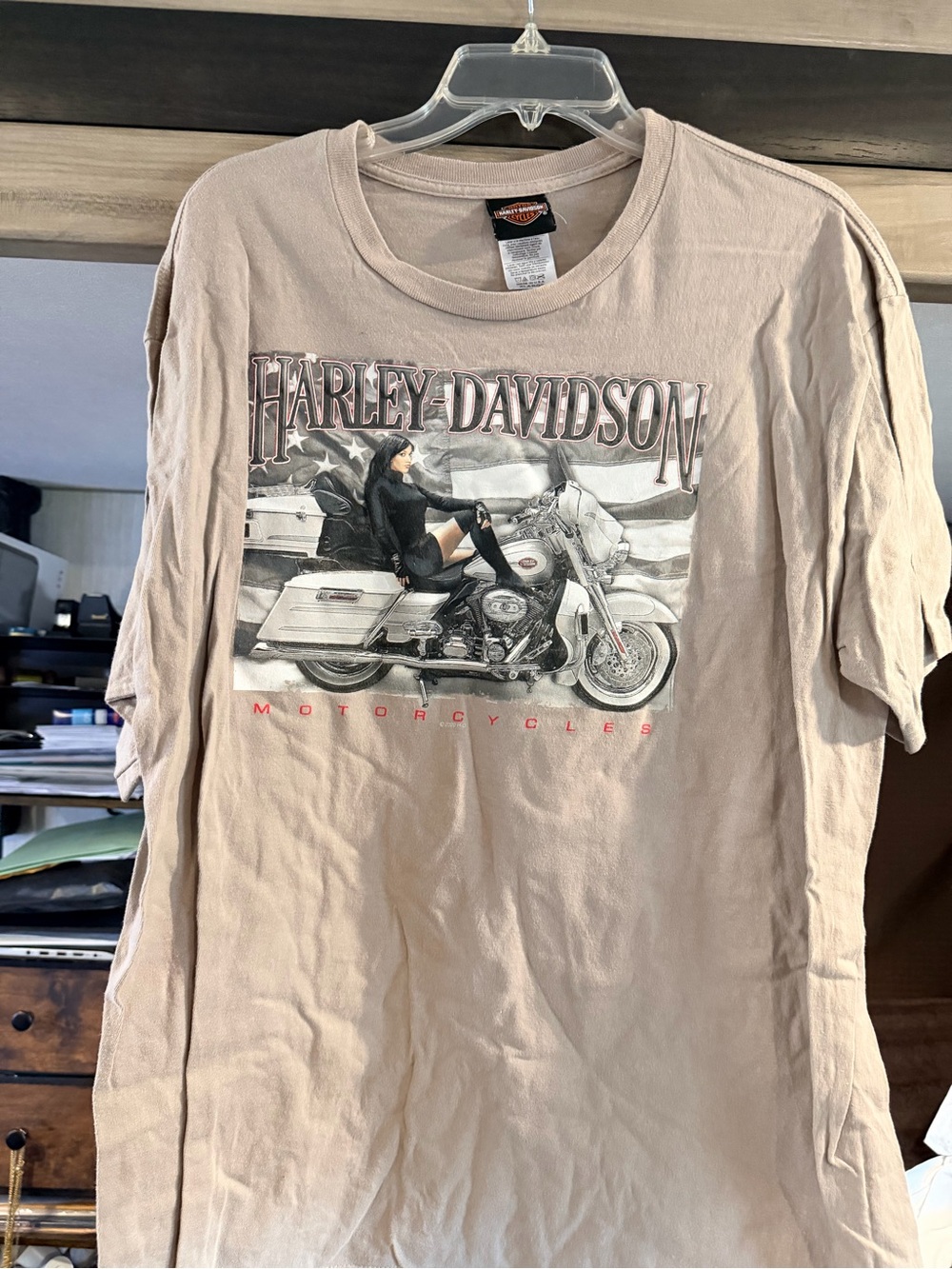 Harley-Davidson Tan Short Sleeve Tee with Motorcycle Graphic